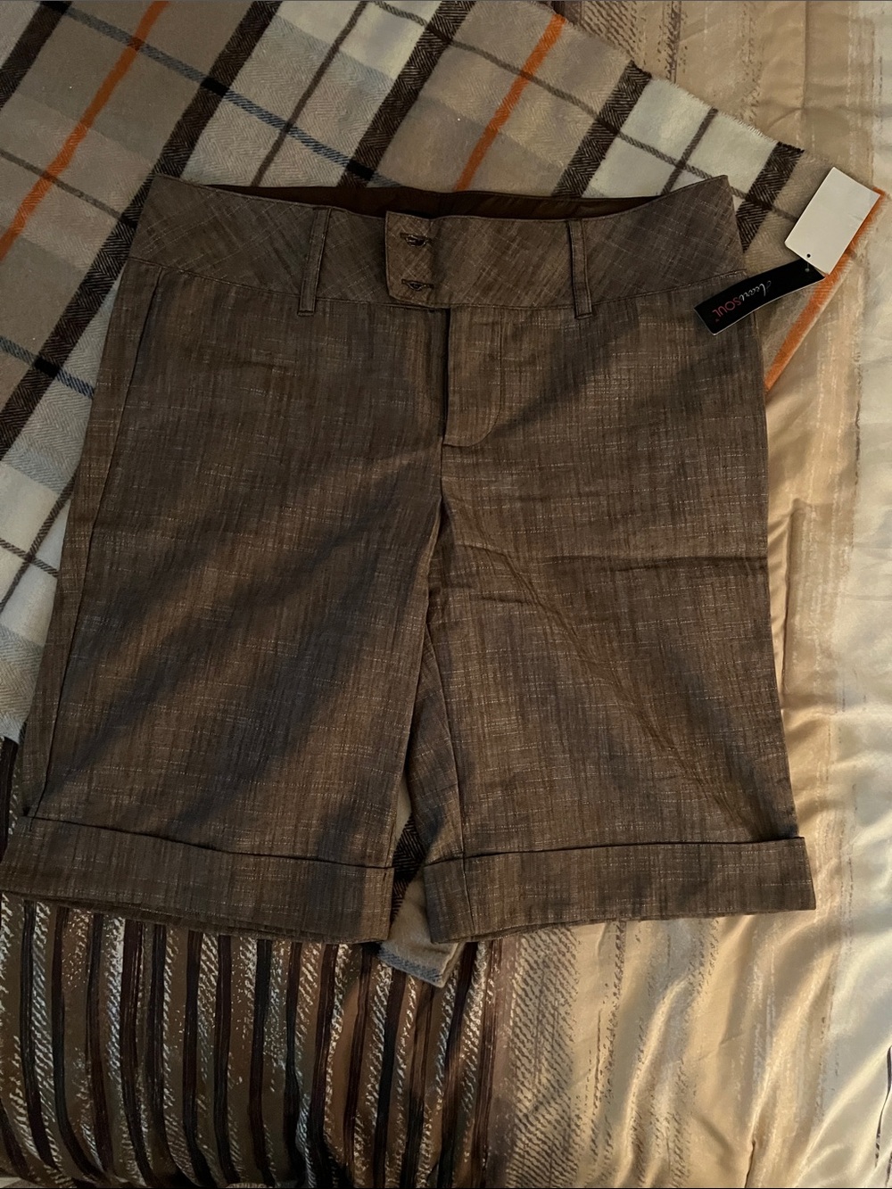 HeartSoul Brown Textured Bermuda Shorts